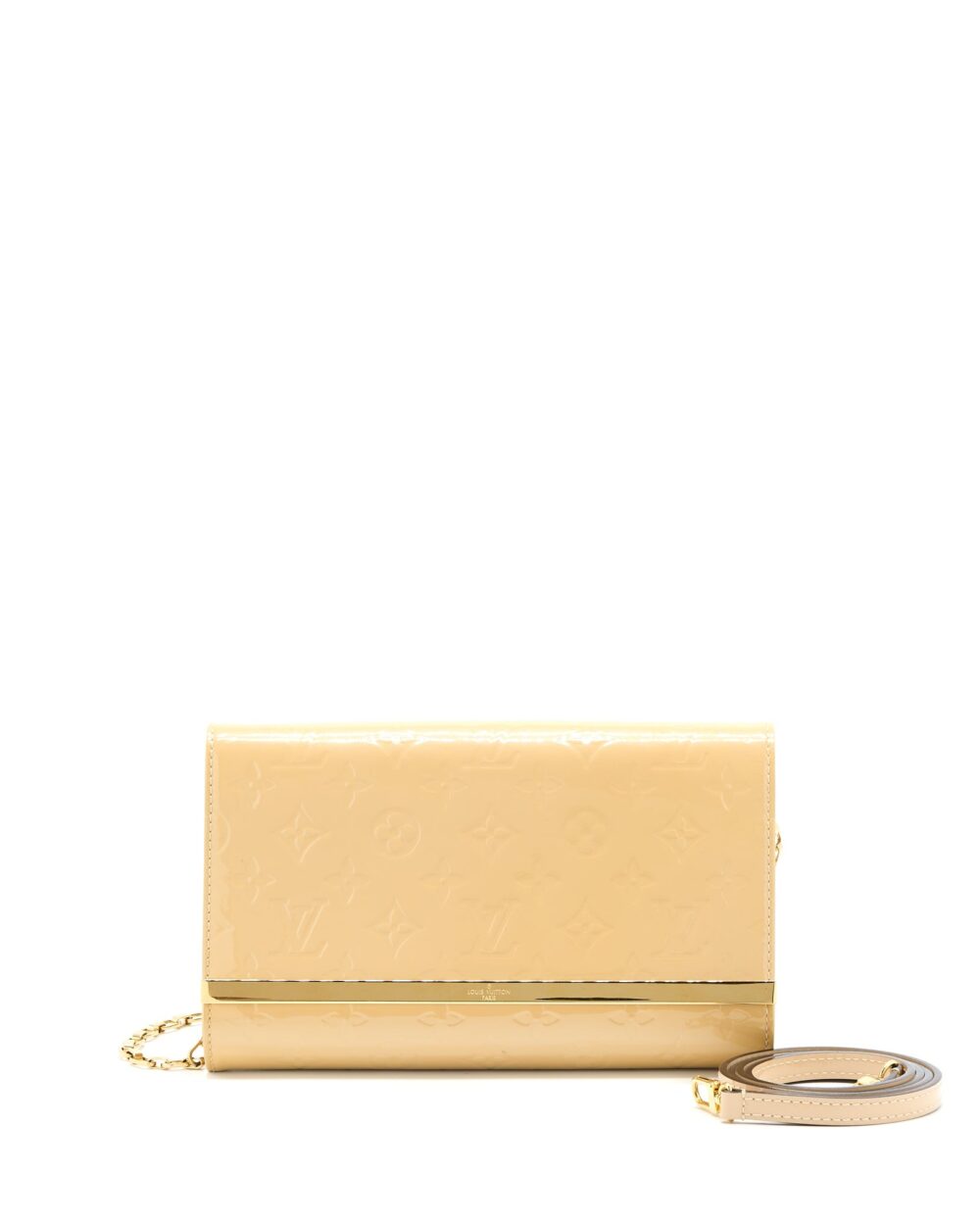 AAA Replica Louis Vuitton LV ANA VERNIS CLUTCH WITH CHAIN PATENT BEIGE GHW