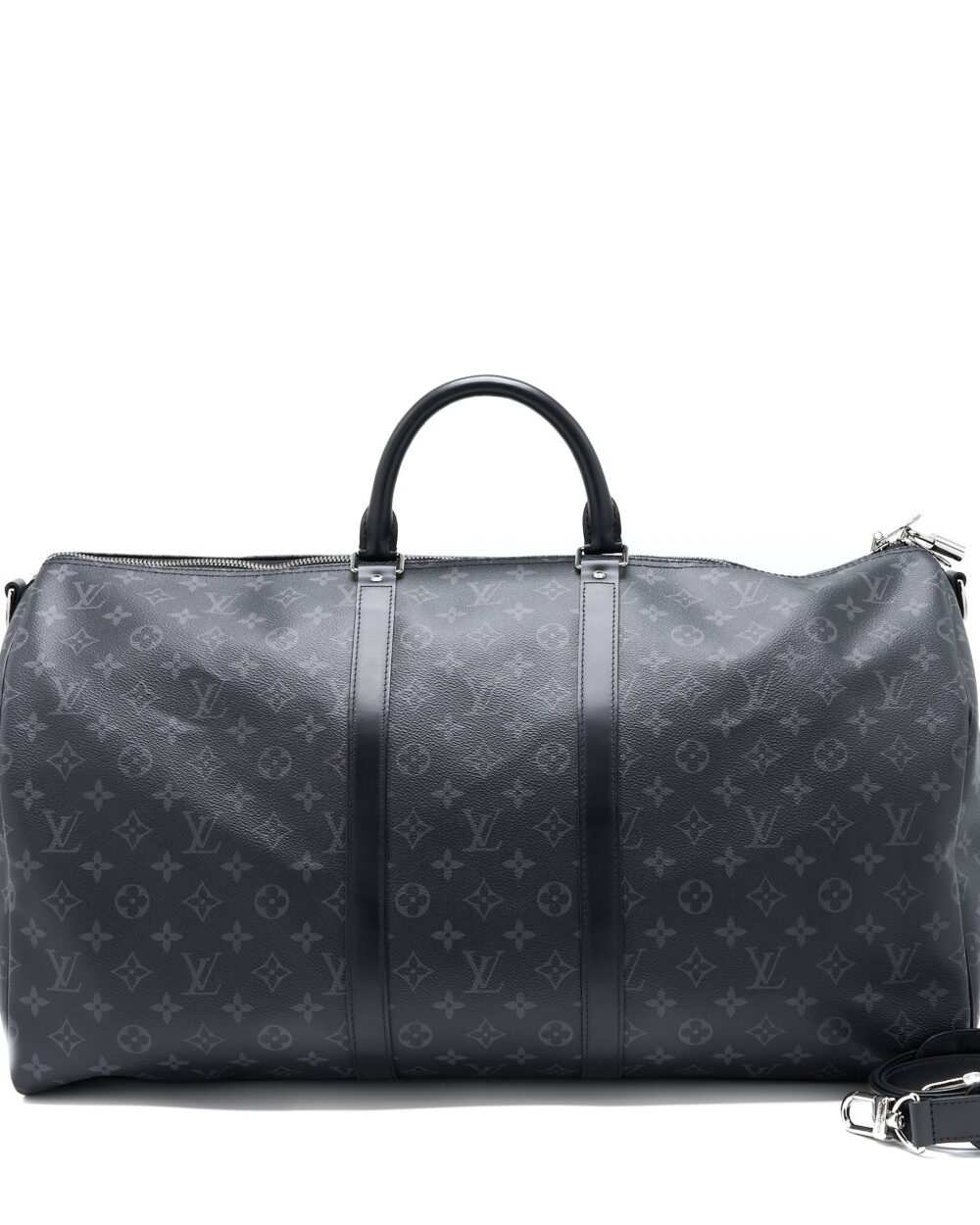 AAA Replica Louis Vuitton LV KEEPALL 55 WITH SHOULDER STRAP MONOGRAM ECLIPSE CANVAS SHW