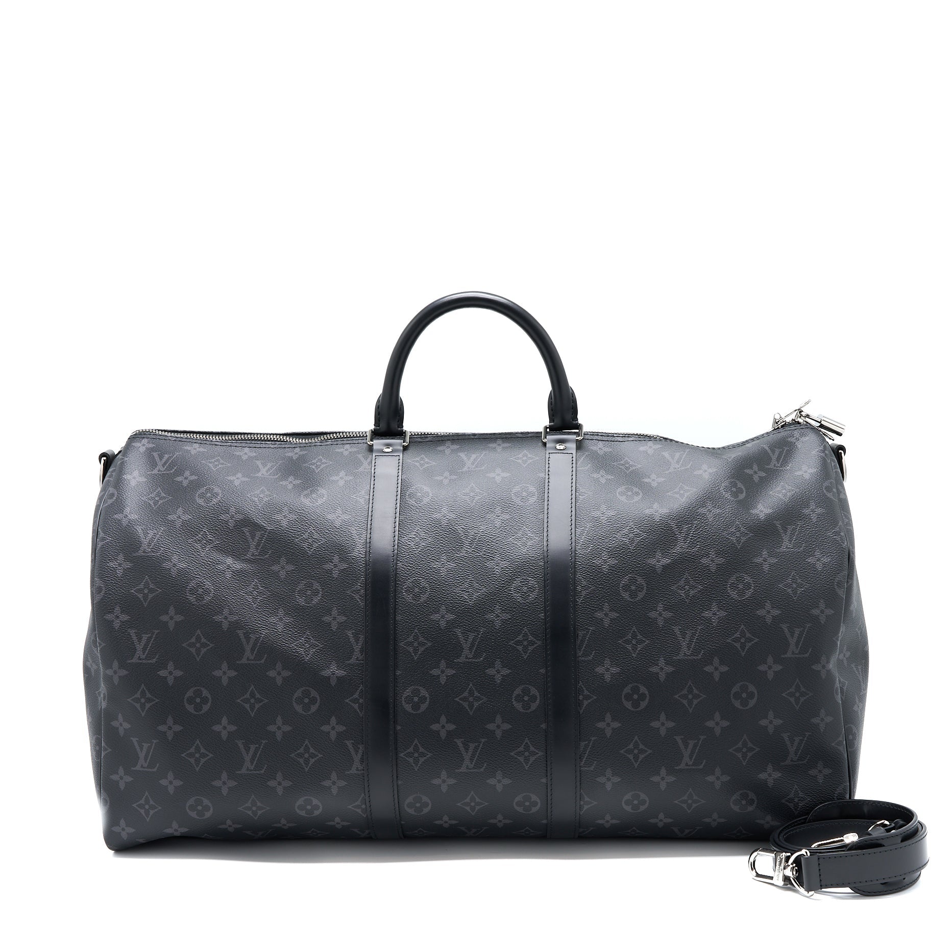 AAA Replica Louis Vuitton LV KEEPALL 55 WITH SHOULDER STRAP MONOGRAM ECLIPSE CANVAS SHW