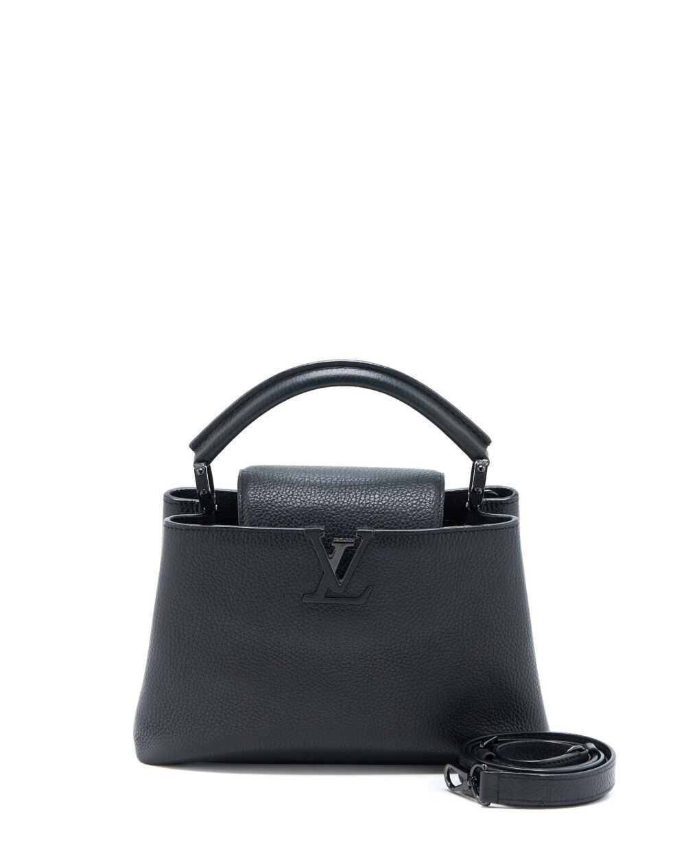 AAA Replica Louis Vuitton LV CAPUCINES BB TAURILLON SO BLACK WITH BLACK HARDWARE