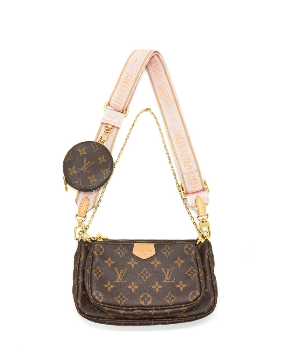 AAA Replica Louis Vuitton LV MULTI POCHETTE ACCESSORIES ROSE CLAIR MONOGRAM CANVAS GHW