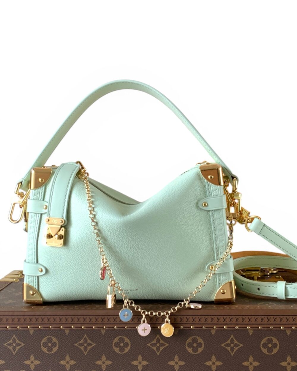 AAA Replica Louis Vuitton LV Side Trunk MM Monogram Saga Mint Green M27449