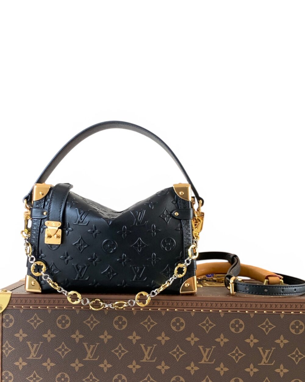 AAA Replica Louis Vuitton LV Side Trunk MM Monogram Saga Black Gold M28570