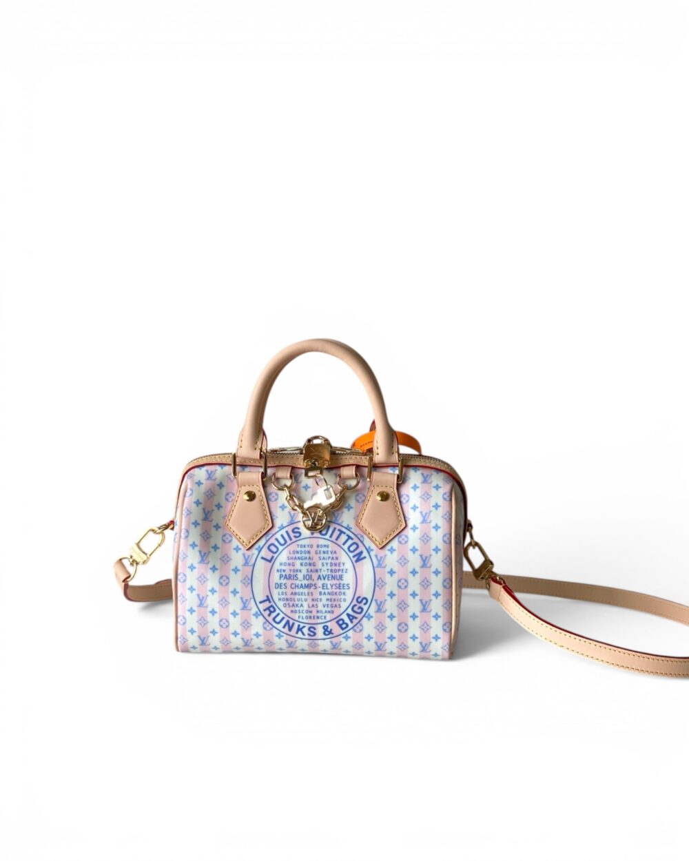 AAA Replica Louis Vuitton LV Speedy Bandouliere 20 LV Stamp Pink Stripe M28668