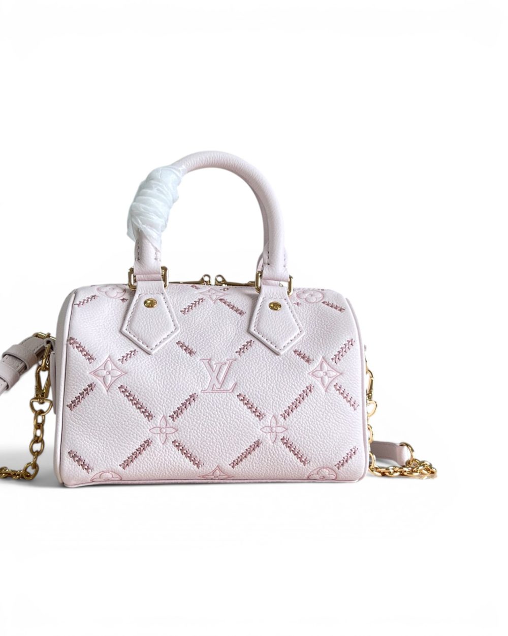 AAA Replica Louis Vuitton LV Speedy Bandouliere 20 Monogram Empreinte Couture Pink M46397