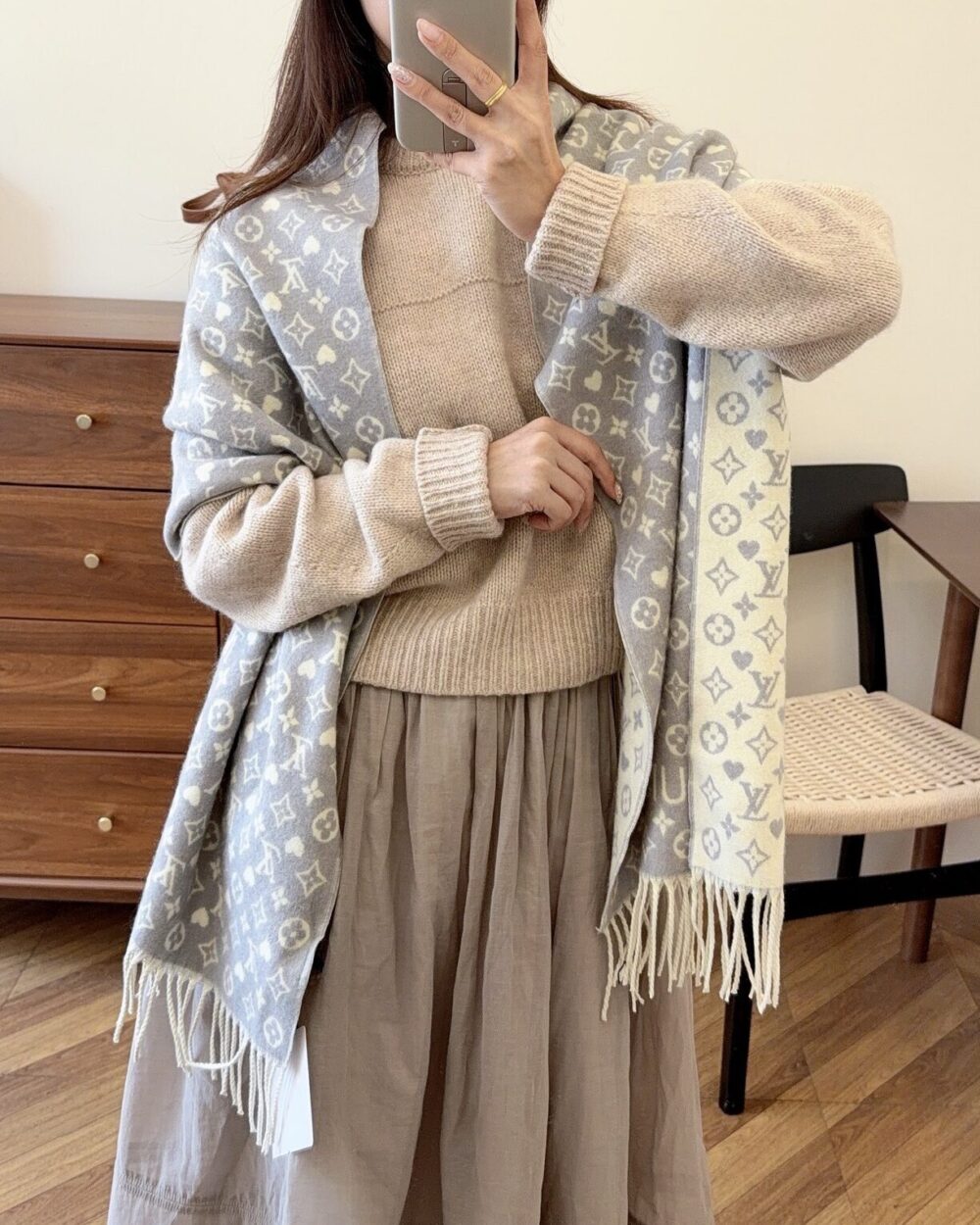 Louis Vuitton Grey Monogram Wool Scarf