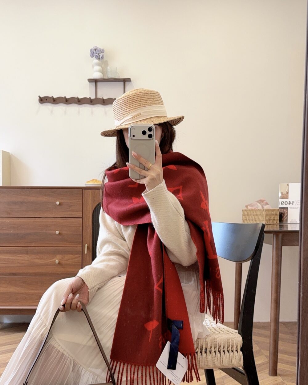 Louis Vuitton Red Monogram Wool Scarf