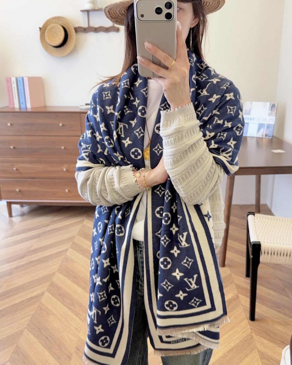 Louis Vuitton Navy Monogram Cashmere Scarf