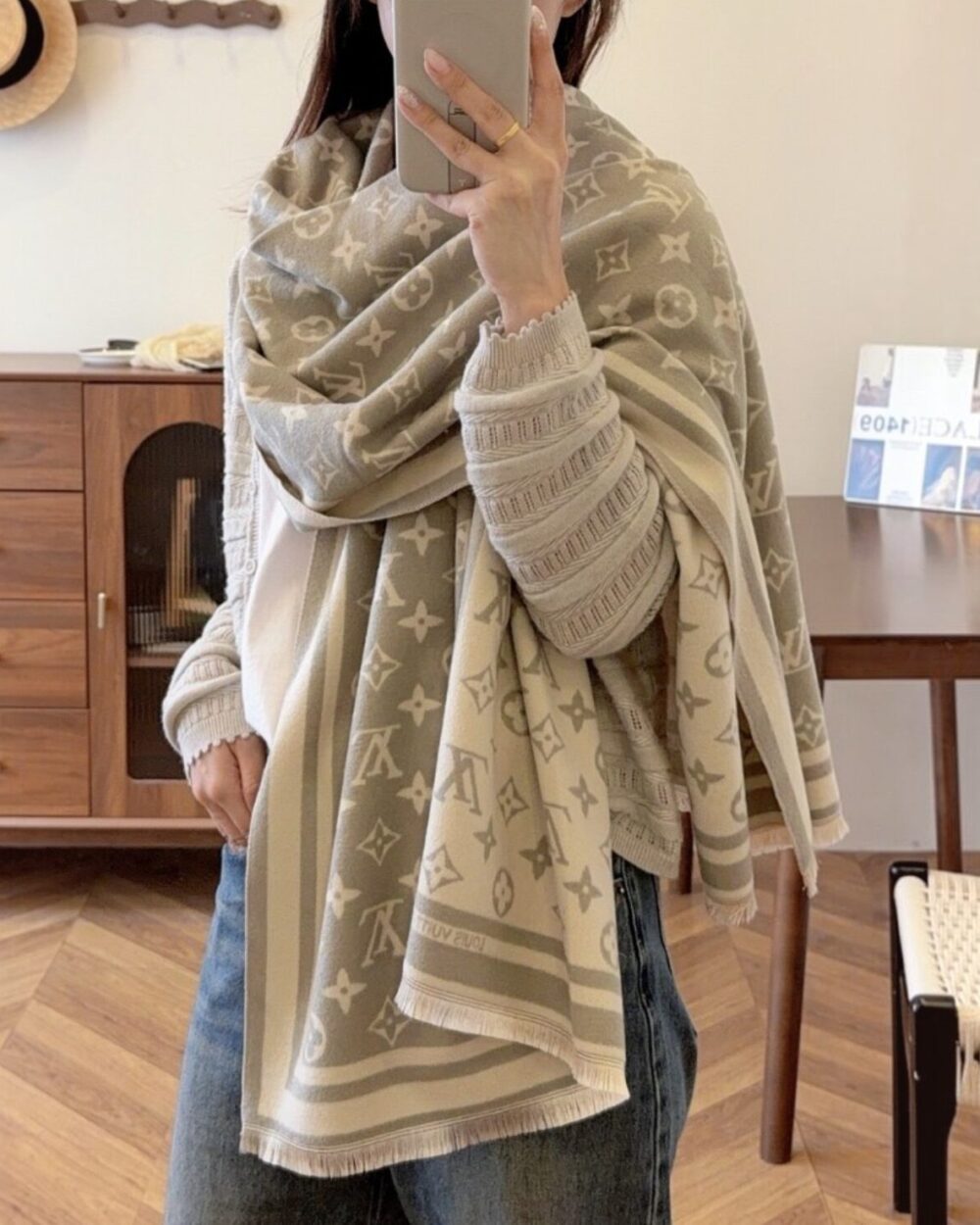 Louis Vuitton Beige Monogram Cashmere Scarf