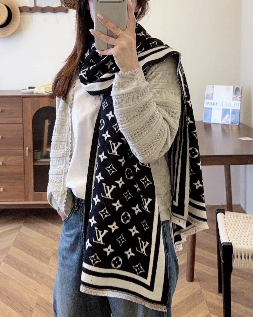 Louis Vuitton Black Monogram Cashmere Scarf