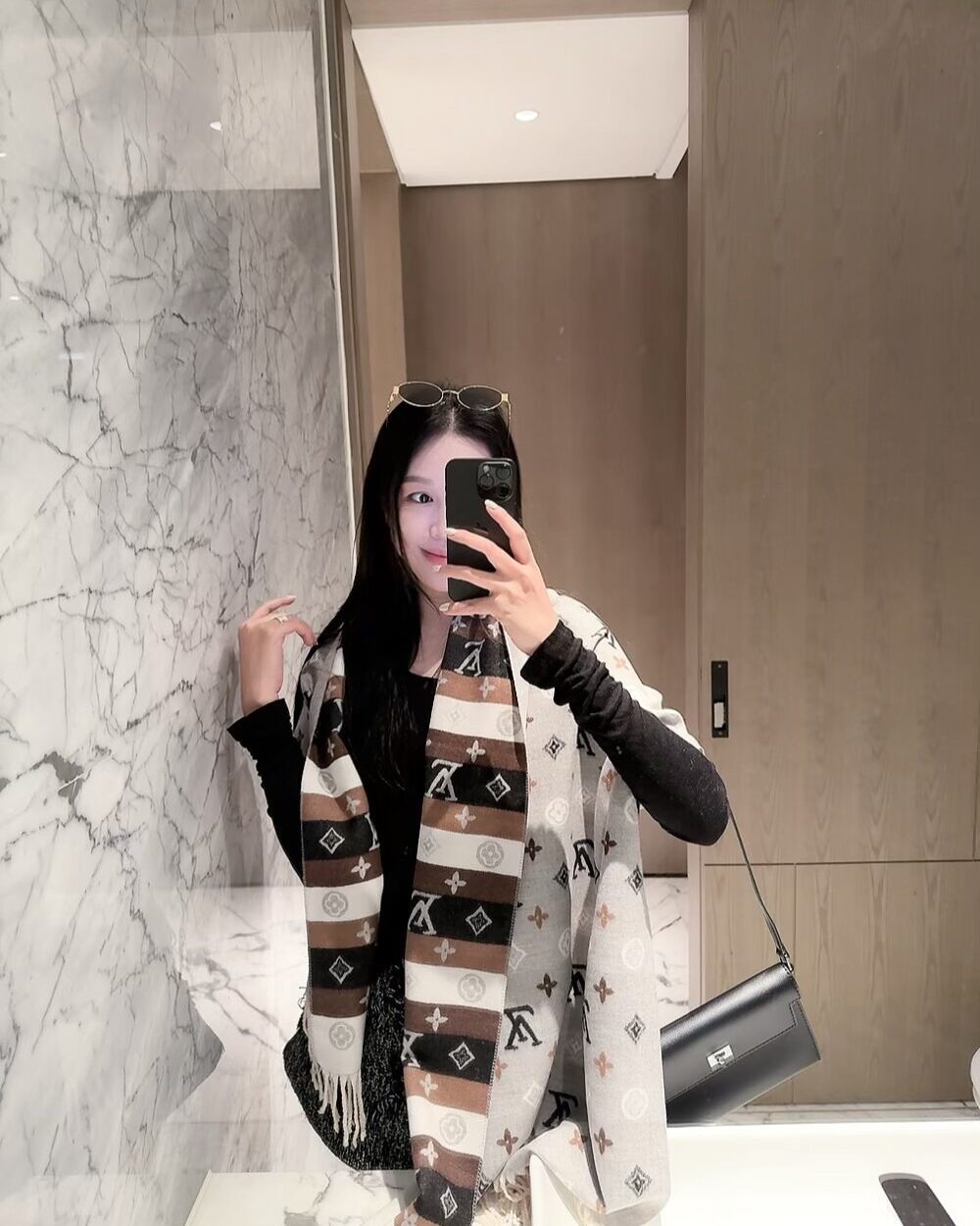 Louis Vuitton Grey Monogram Wool Scarf