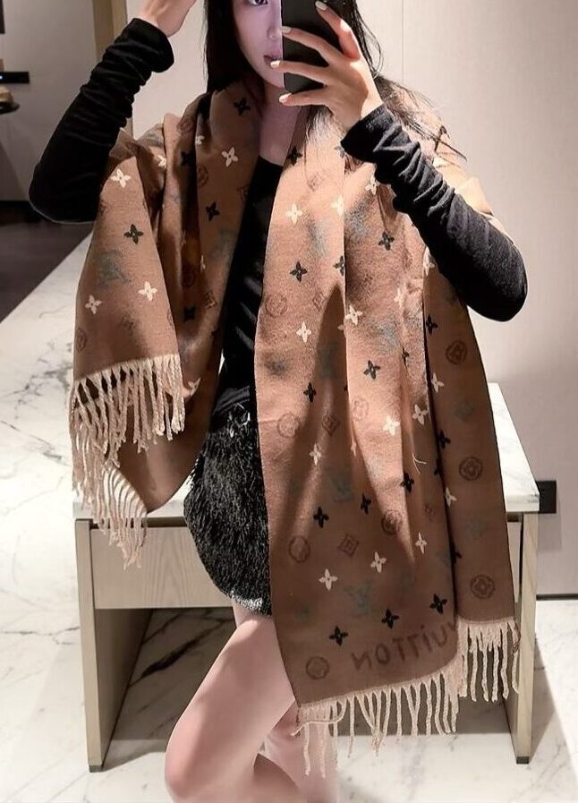 Louis Vuitton Cream Monogram Wool Scarf