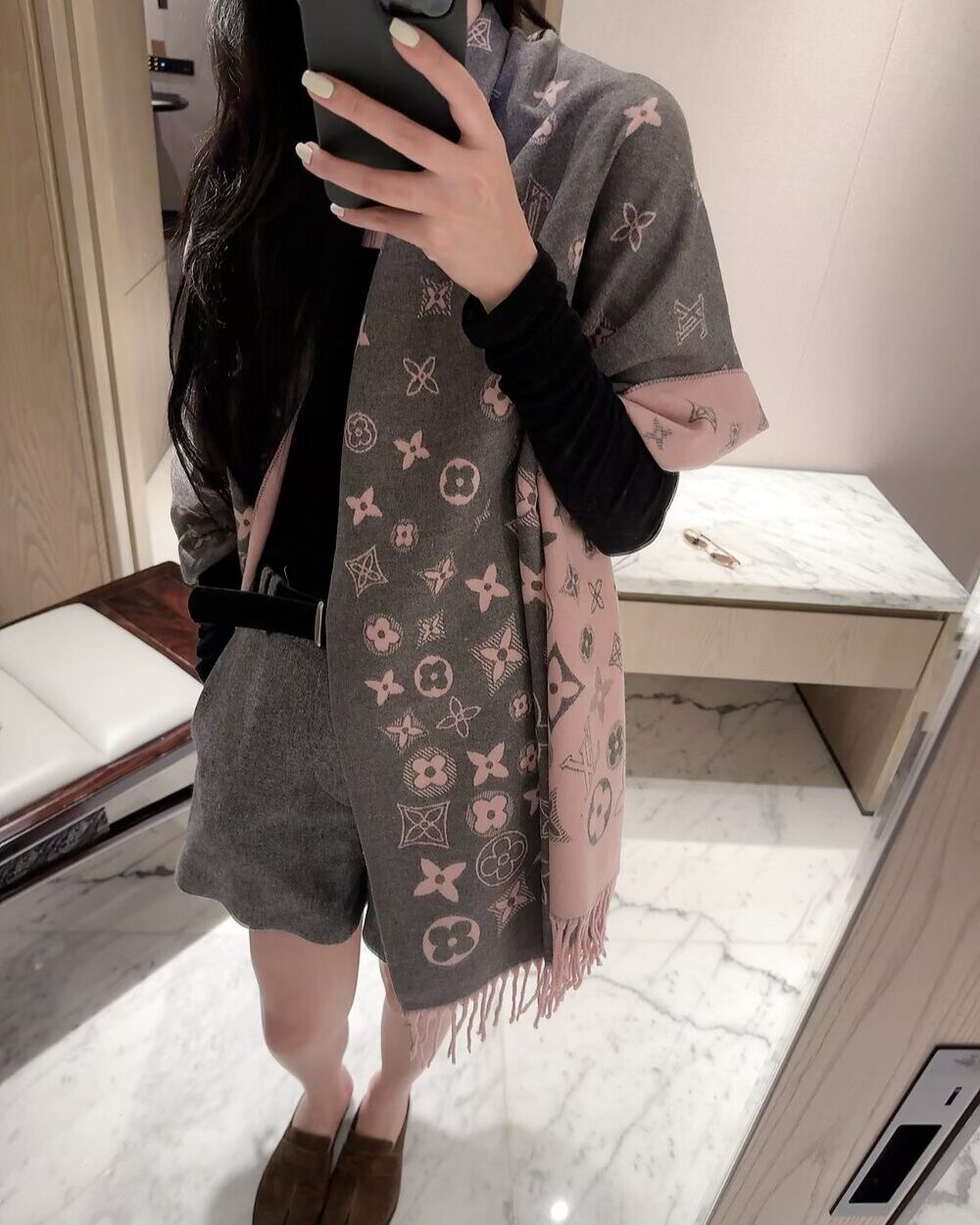 Louis Vuitton Grey Monogram Wool Scarf