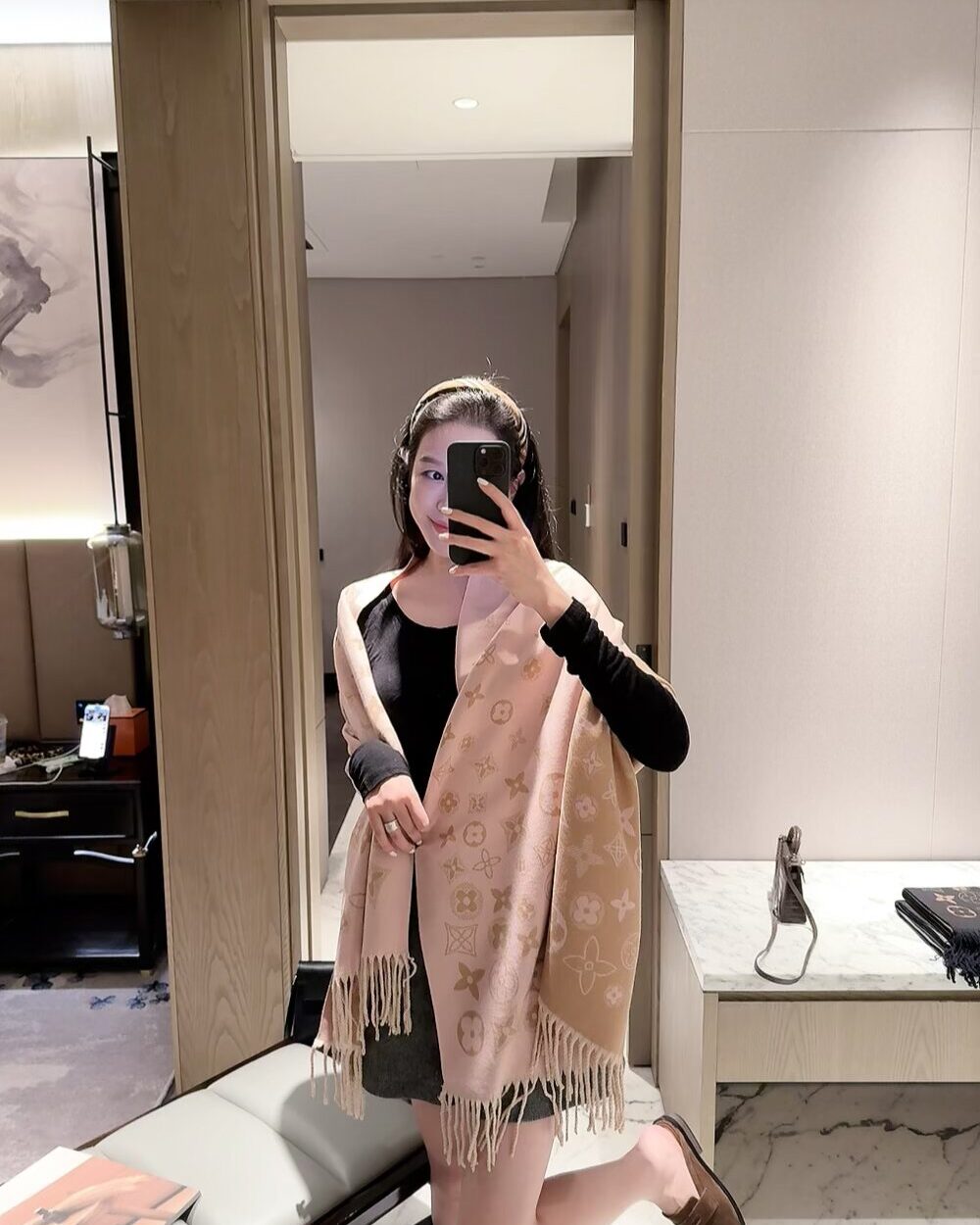 Louis Vuitton Pink Monogram Wool Scarf