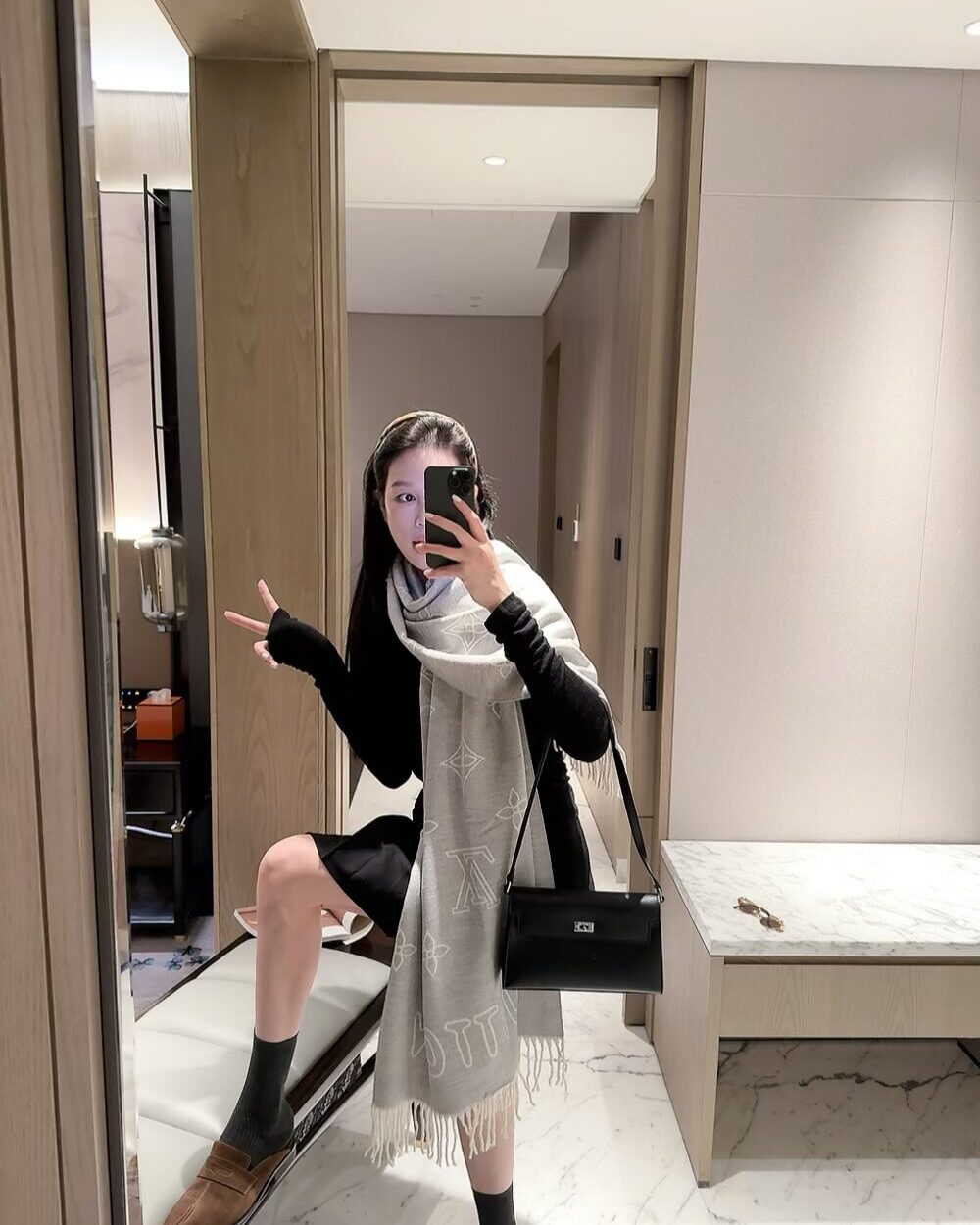 Louis Vuitton Grey Monogram Cashmere Scarf