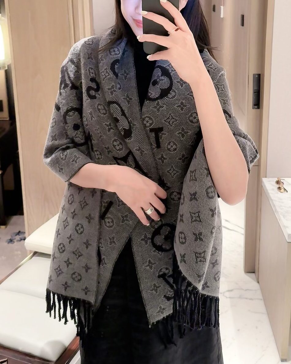 Louis Vuitton Grey Monogram Cashmere Scarf