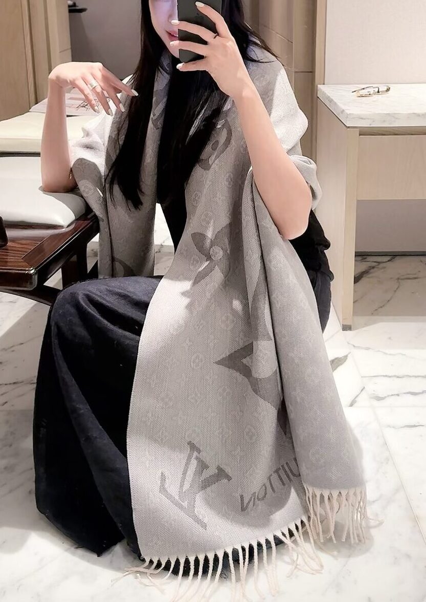Louis Vuitton Grey Monogram Cashmere Scarf